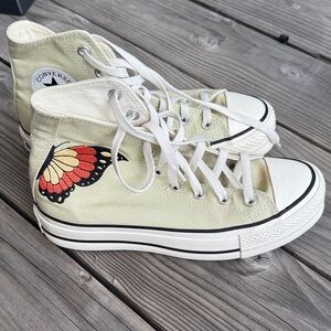 Converse Women's High-Top Sneakers - Light Green with Butterfly Design